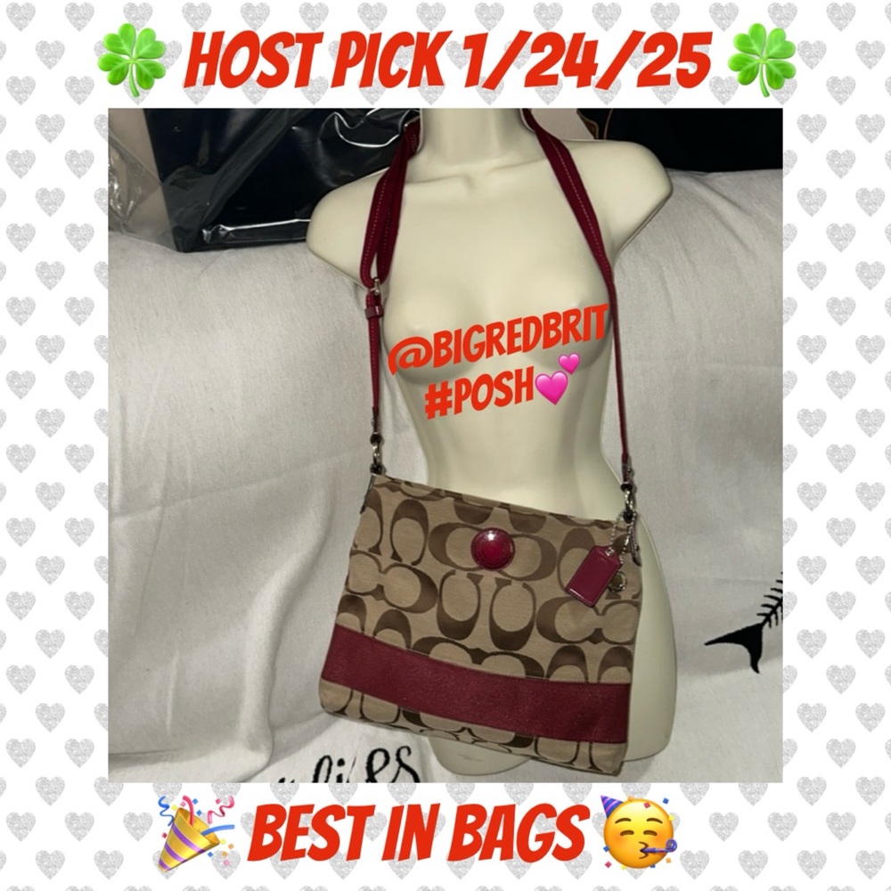 Coach tan brown and burgundy crossbody with silver hardware damaged